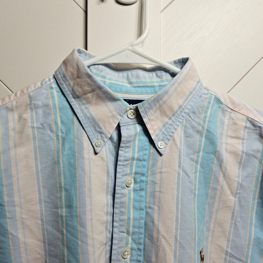 Ralph Lauren Button Down Shirt Mens 16.5-34 Blue Pink Striped Oxford Cotton - Picture 3 of 16